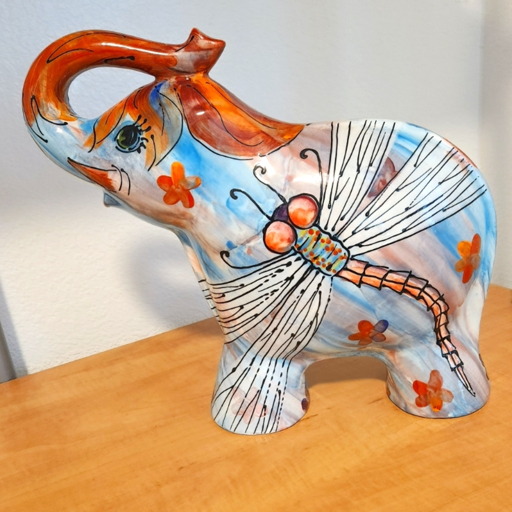 Hand-Painted Ceramic Elephant Figurine